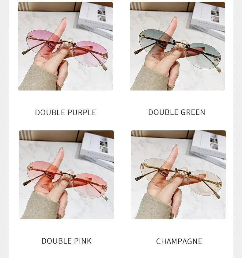 Elegant Diamond Oval Sunglasses Male Letter "F" Rimless Sunglasses  car sunglasses 90902 - Suncollections