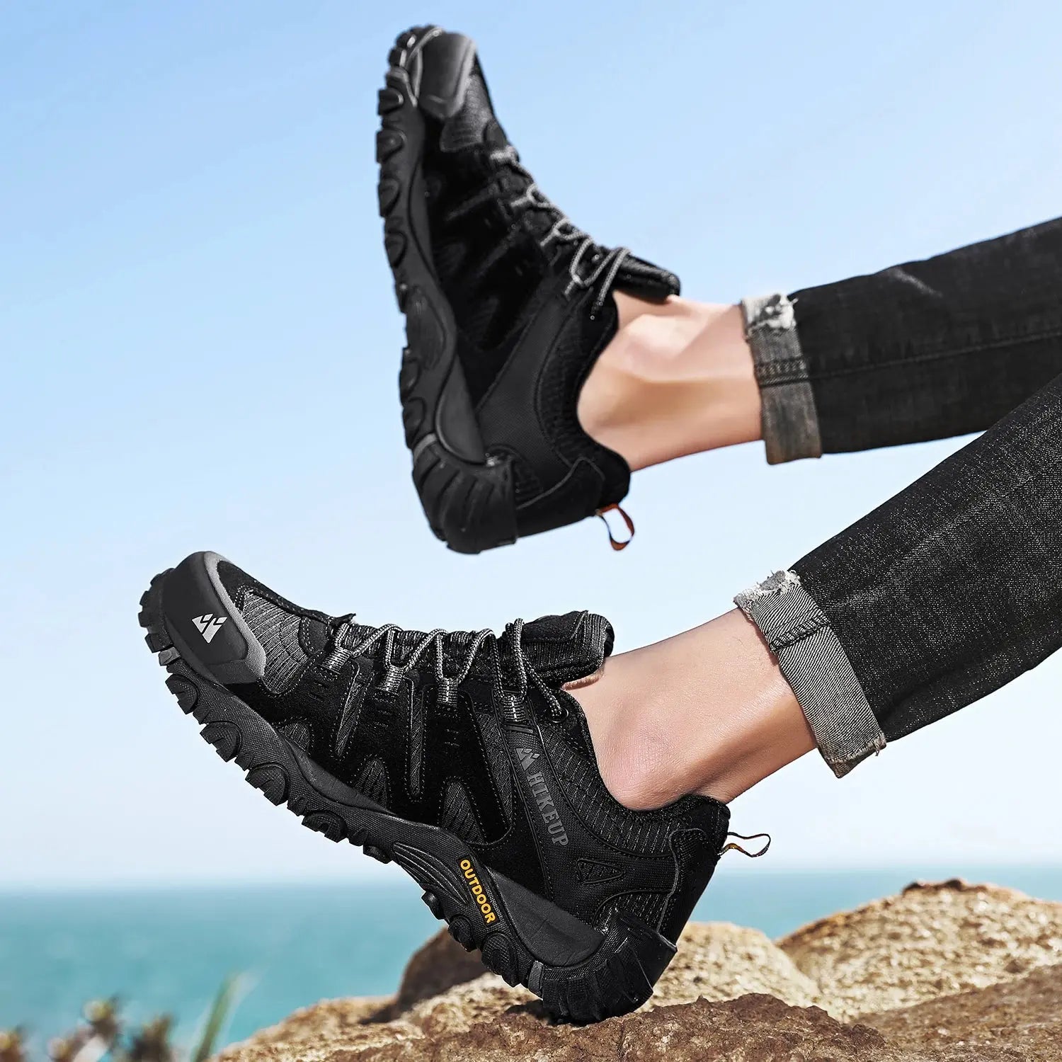 HIKEUP Men's Hiking Shoes Suede Leather Outdoor Shoes Wear-resistant Men Trekking Walking Hunting Tactical Sneakers Suncollections