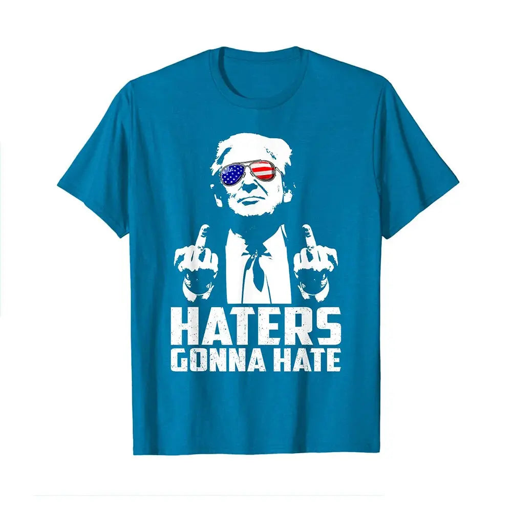 Funny Haters Gonna Hate T-shirt Donald Trump Middle Finger Graphic T Shirts for Mens Clothing Casual Polyester Tee Shirt Women - Suncollections