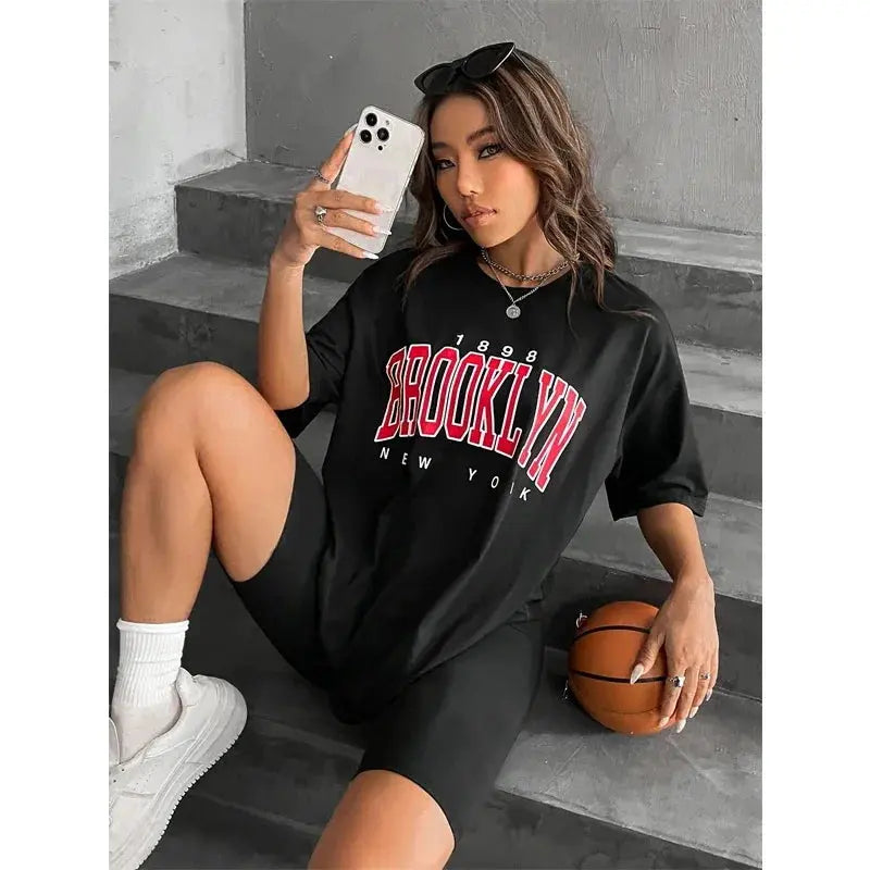 Fashion Vintage Womens T-Shirts 1898 Brooklyn New York Short Sleeve Tops Casual Street Clothing Woman Tops Summer Tees - Suncollections
