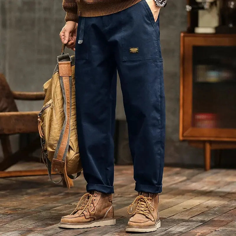 HIQOR Mens Clothing Spring Autumn Cargo Pants Man Cotton Casual Loose Trouser Belt Mid Waist Joggers Male Straight Baggy Pants Suncollections