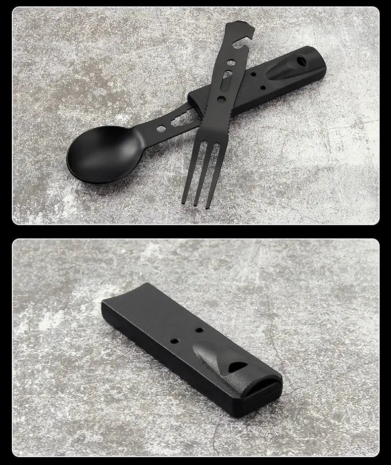 Outdoor Set Multi functional Camping Knives Camping Tableware Outdoor Wind Combination Stainless Steel with Whistle Spoon Fork - Suncollections