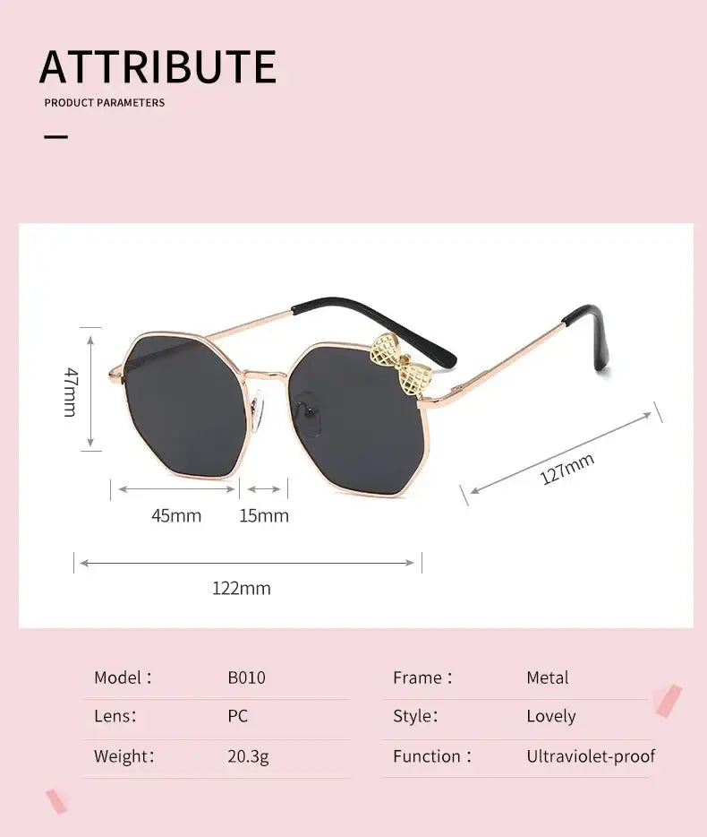 Trendy Fashion Boys and Girls Bow Metal Sunglasses B010 Polygon Trend Children's Sun Glasses Kids Outdoor UV400 Eyewear - Suncollections