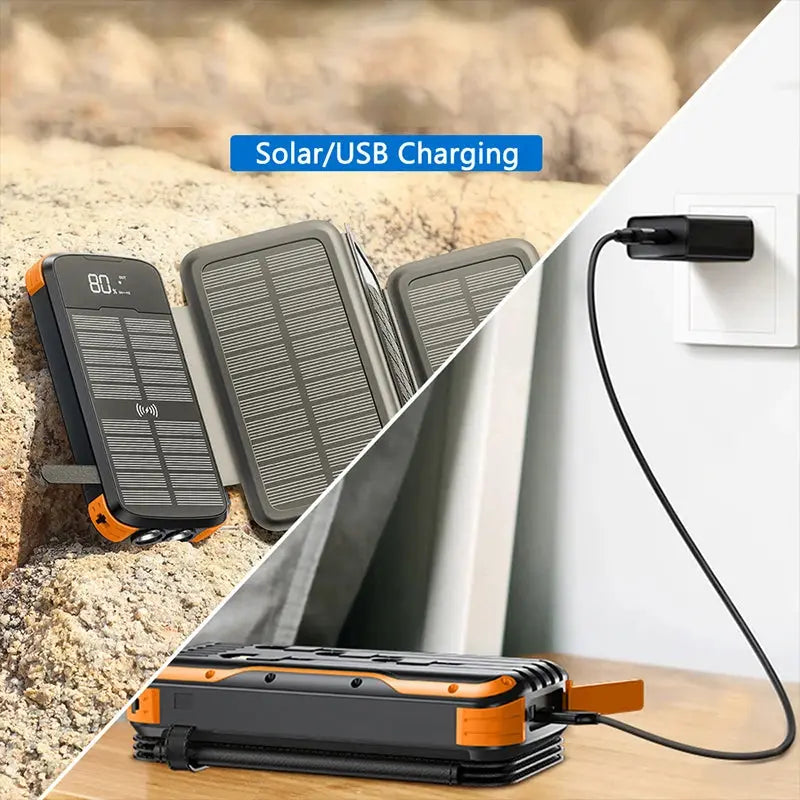 43800mAh Solar Power Bank with 4 Solar Panel Wireless Charger Powerbank for iPhone 15 Samsung S24 PD 20W Fast Charging Powerbank - Suncollections