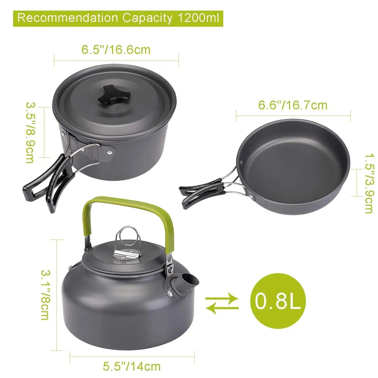 Camping Cookware Kit Foldable Outdoor Cooking Utensils Hard Alumina Save Space Equipment Heat-Resistance For 2-3 People Picnic - Suncollections