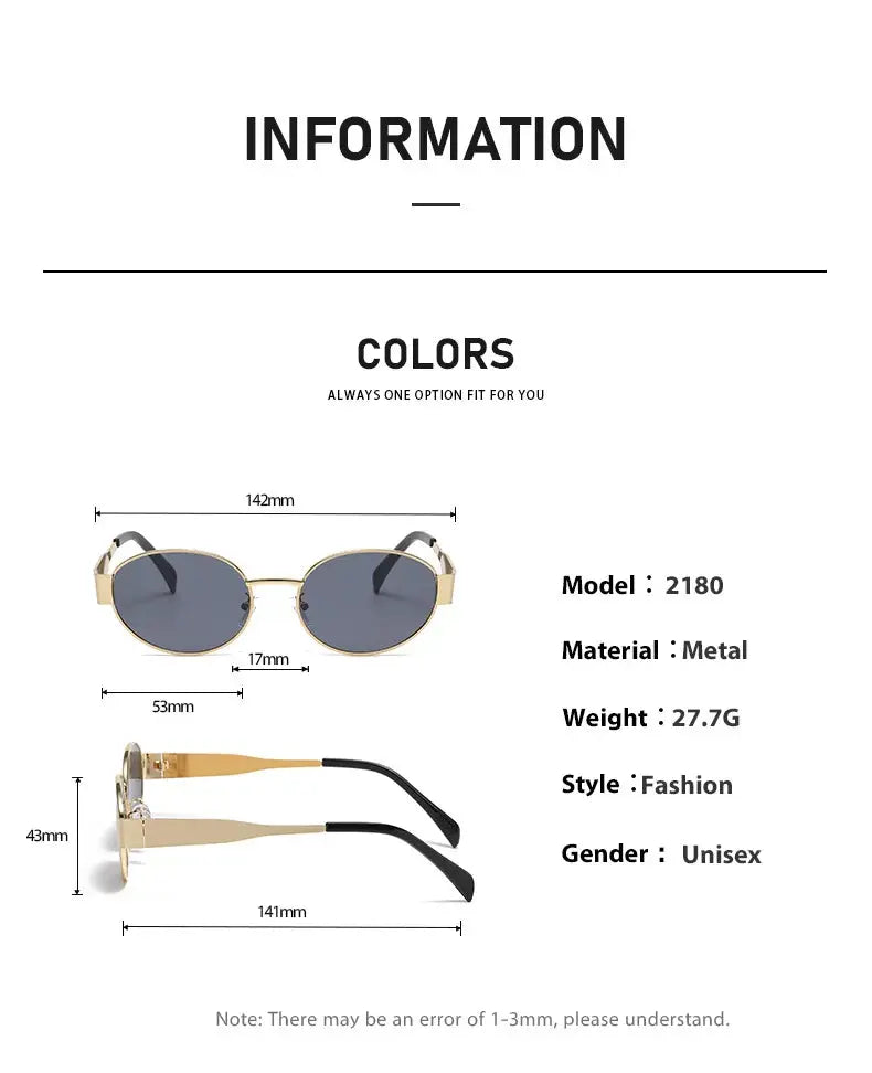 Fashion Oval Sunglasses Women Retro Trend Outdoor Metal Sun Glasses High Quality Classic Men Luxury Brand Eyewear UV400 Goggles - Suncollections