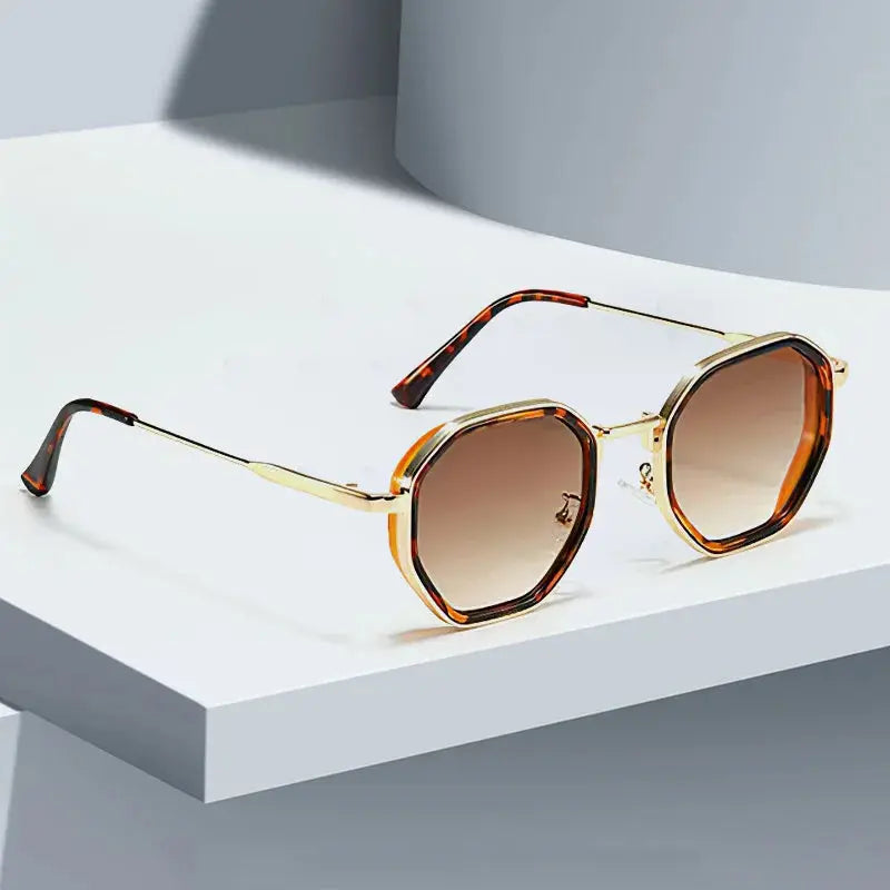 2025 New in Vintage Sunglasses for Women Modern Fashionable Octagonal Glasses with Black Lenses Golden Edging Sun Glasses - Suncollections