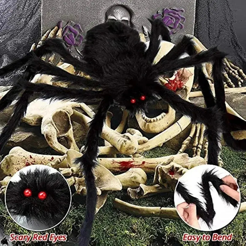 Halloween Big Plush Spider Horror Halloween Decoration Party Prop Outdoor Giant Spider Decor 30-200cm Chamber Prank Black Spider Suncollections