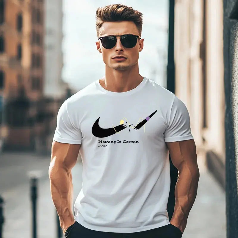 Nothing Is Certain Letter Printed Men's Cotton Oversized T-shirt O-neck Casual Loose Graphic for Men Women Top Tees in 2024 - Suncollections