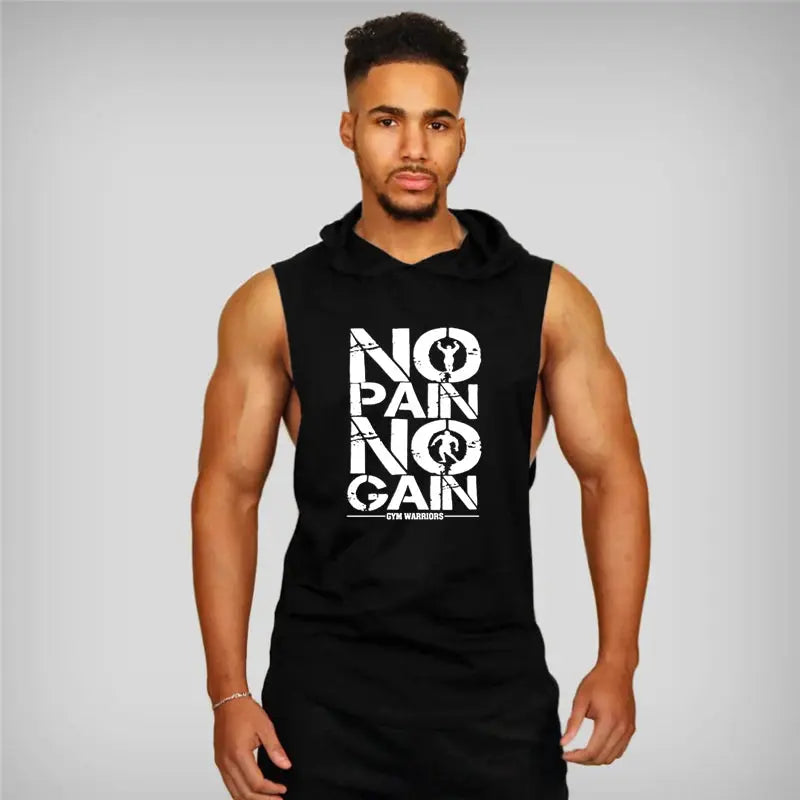 Mens Bodybuilding Sleeveless Hooded Shirts Summer Breathable Loose Cotton Hip Hop Tank Tops Gym Workout Fitness Muscle Hoodie Suncollections