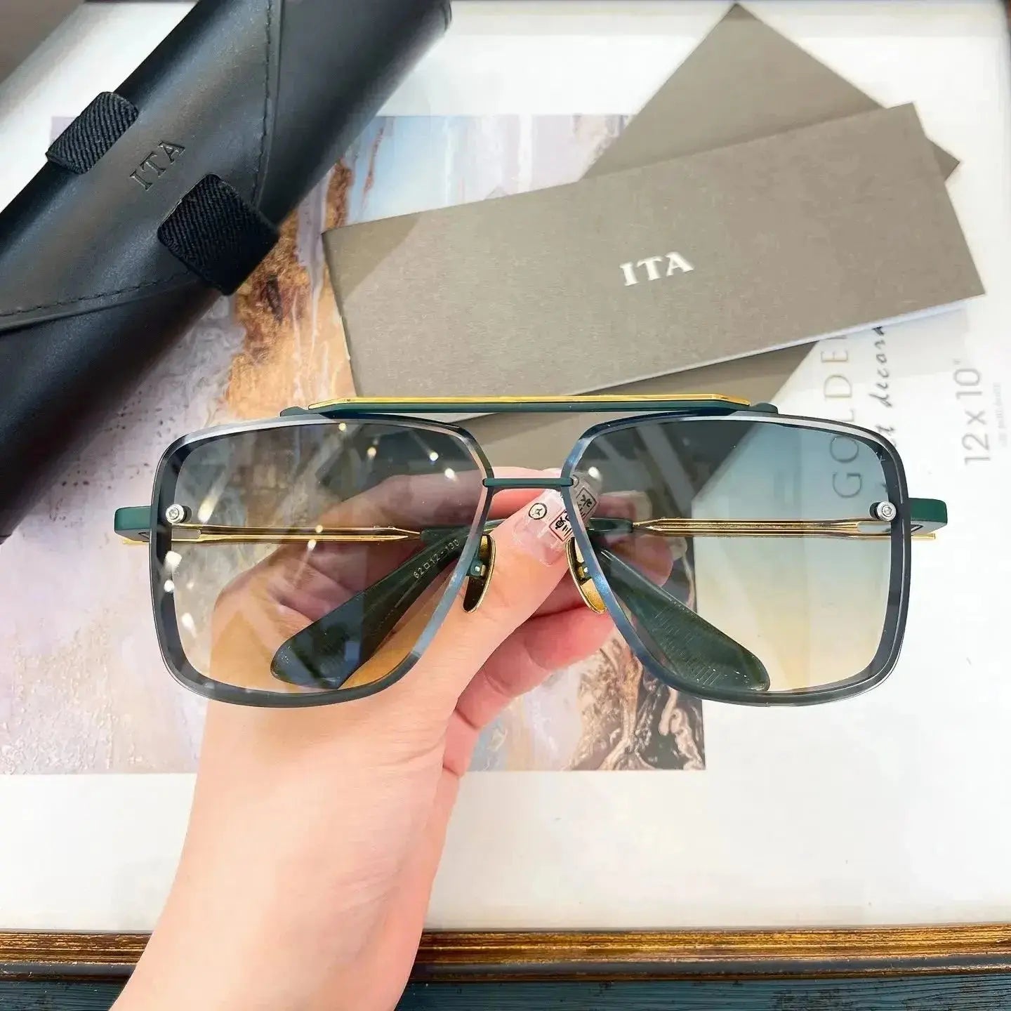 Original ADITA DTS121 MACH SIX titanium Fashion Vintage Men Sunglasses Top Quality Classic Square Luxury Women Couple Eyewear - Suncollections