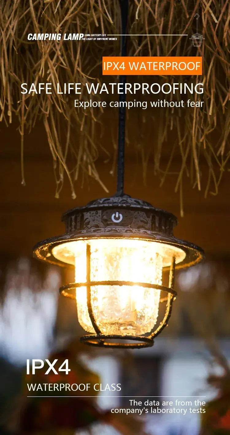 Retro Portable Camping Lantern Waterproof Emergency Light Stepless Dimmable Hanging Tent Lamp for Outdoor Hiking - Suncollections