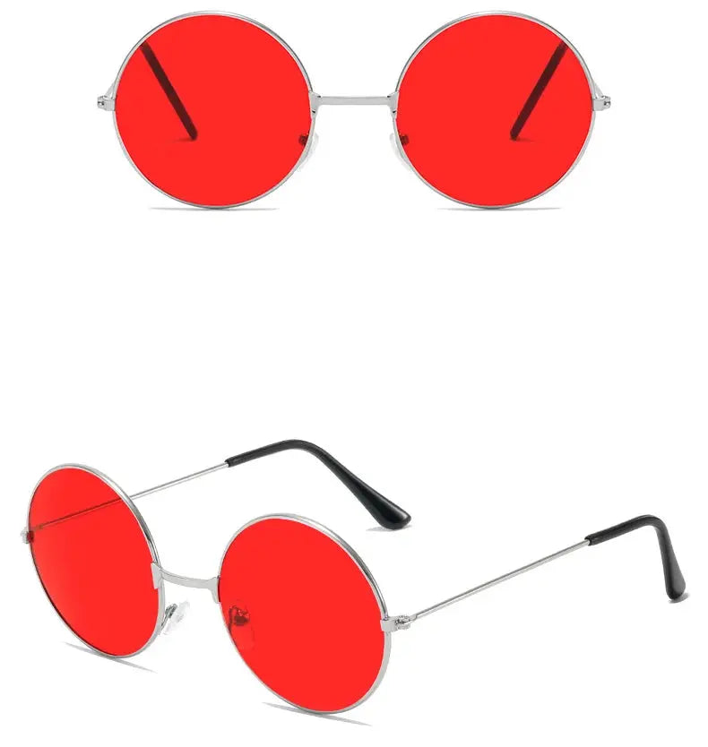 Retro Hippie Round Metal Frame Sunglasses Fashion Small Circle Sun Glasses Disco Party Candy Color Lens Eyewear for Women Men - Suncollections