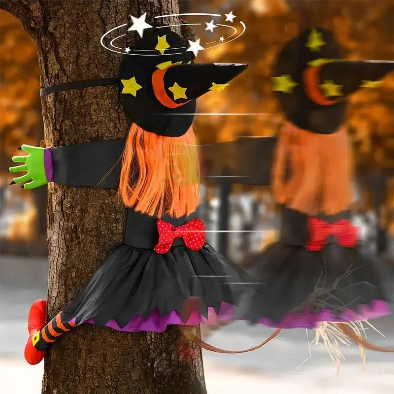 Halloween Orange Hair Witch Climbing Tree Decoration Halloween Theme Pendants Decor for Indoor Outdoor Office Decor Suncollections