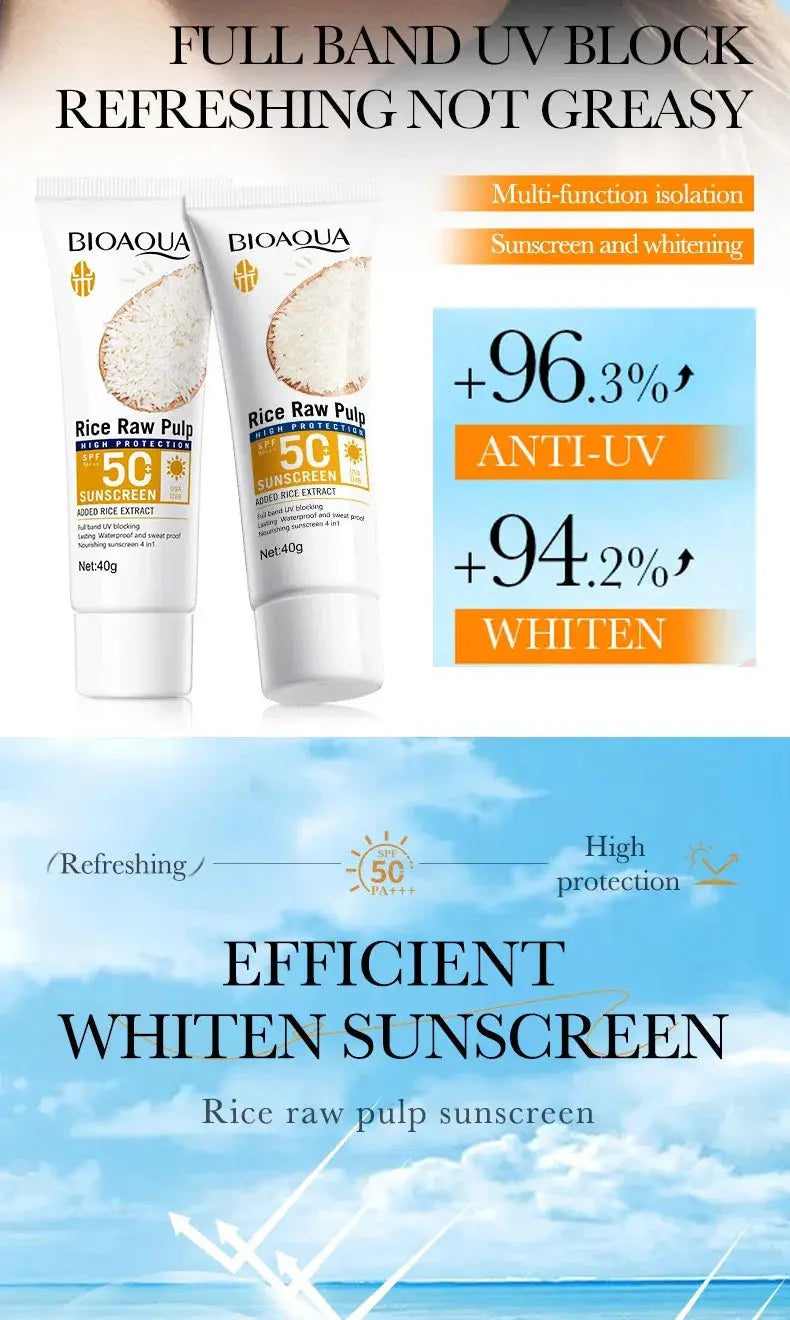 BIOAQUA Rice Raw Pulp Spf 50+ Sunscreen For Face Body Neck Back Protector Solar Blocker Brightening Facial Sun Cream Body Care - Suncollections