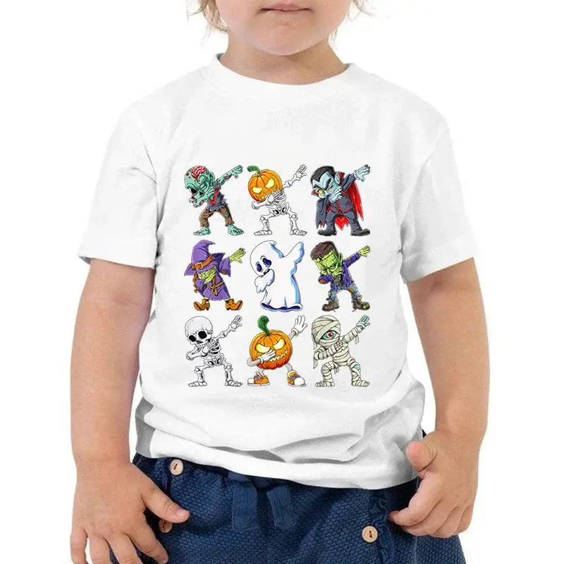 Kids Halloween T Shirt Skeleton Zombie Pumpkin Monster Dabbing T-Shirts Round Neck Funny Summer Halloween Boys Girls New Tshirt - Suncollections