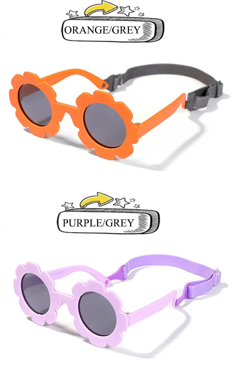 0-24 Months Baby Polarizrd Round Sun Flower Flexible Bendable Flower Baby Polarized Sunglasses with Strap for Newborn Infant - Suncollections