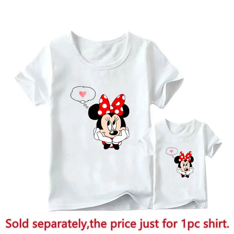 New Mother Kids Tshirts Funny Minnie Mouse Family Matching Outfits Summer White Short Sleeve Mother Daughter Matching Clothes - Suncollections