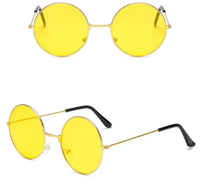 Retro Hippie Round Metal Frame Sunglasses Fashion Small Circle Sun Glasses Disco Party Candy Color Lens Eyewear for Women Men - Suncollections