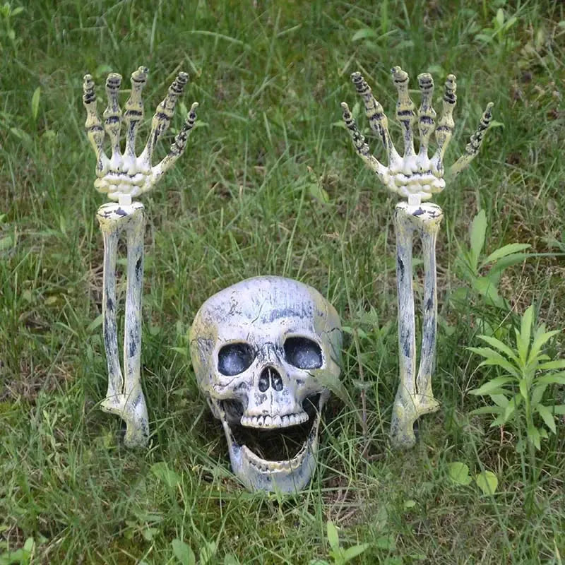 Realistic Skeleton Stakes Halloween Realistic Skull Skeleton Head Human Hand Arms for Halloween Party Home Garden Lawn Decor Suncollections