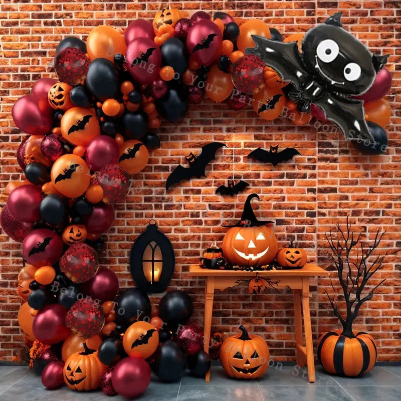 Halloween Balloons Garland Arch Eye Ballon with Bats Pumpkin Purple Orange Black Ballon for Birthday Party Halloween Decorations Suncollections