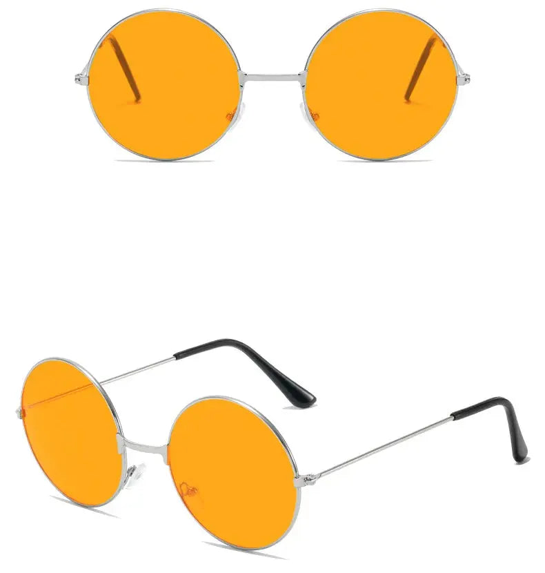 Retro Hippie Round Metal Frame Sunglasses Fashion Small Circle Sun Glasses Disco Party Candy Color Lens Eyewear for Women Men - Suncollections