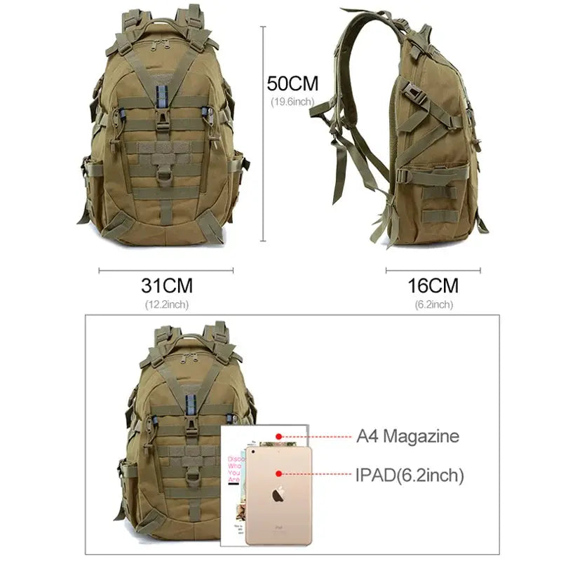 40L Camping Backpack Men's Bag Travel Bags Tactical Molle Climbing Rucksack Hiking Outdoor Reflective Shoulder Fishing Bag - Suncollections