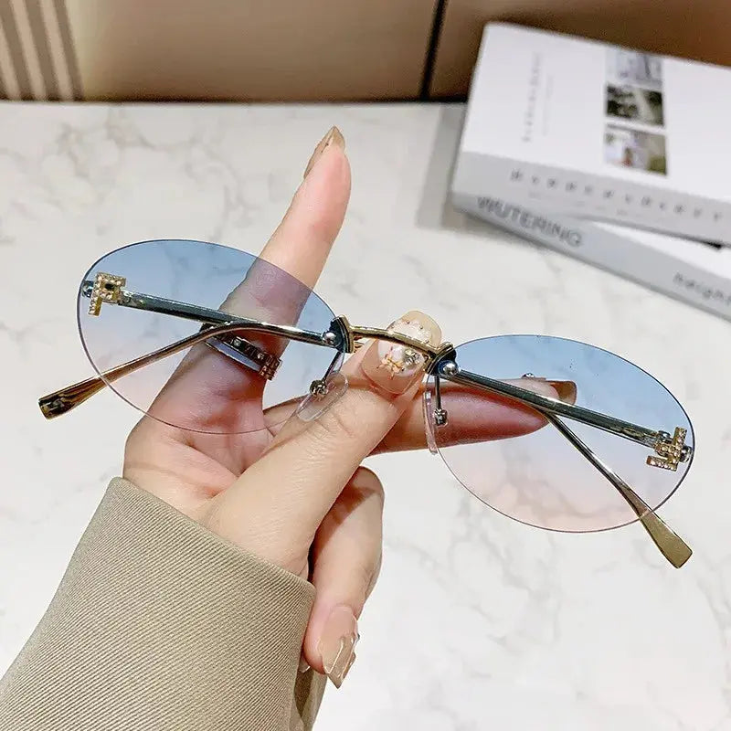 Elegant Diamond Oval Sunglasses Male Letter "F" Rimless Sunglasses  car sunglasses 90902 - Suncollections