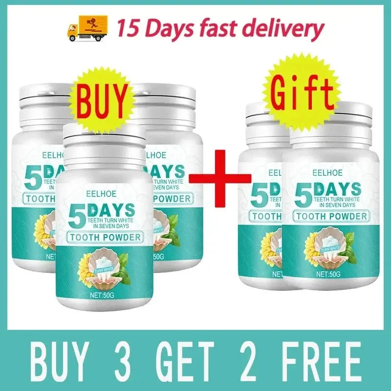 5 Days Teeth Whitening Toothpaste Remove Plaque Stains Powder Deep Cleaning Oral Hygiene Fresh Breath Brightening Tooth Care 50g - Suncollections
