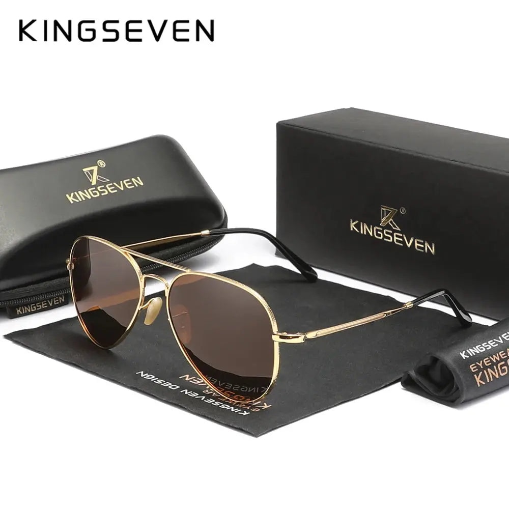 KINGSEVEN Pilot Alloy Men‘s Sunglasses Polarization UV400 Anti-reflection Full Frame Parsnip Glasses Women Retro Luxury Eyewear - Suncollections
