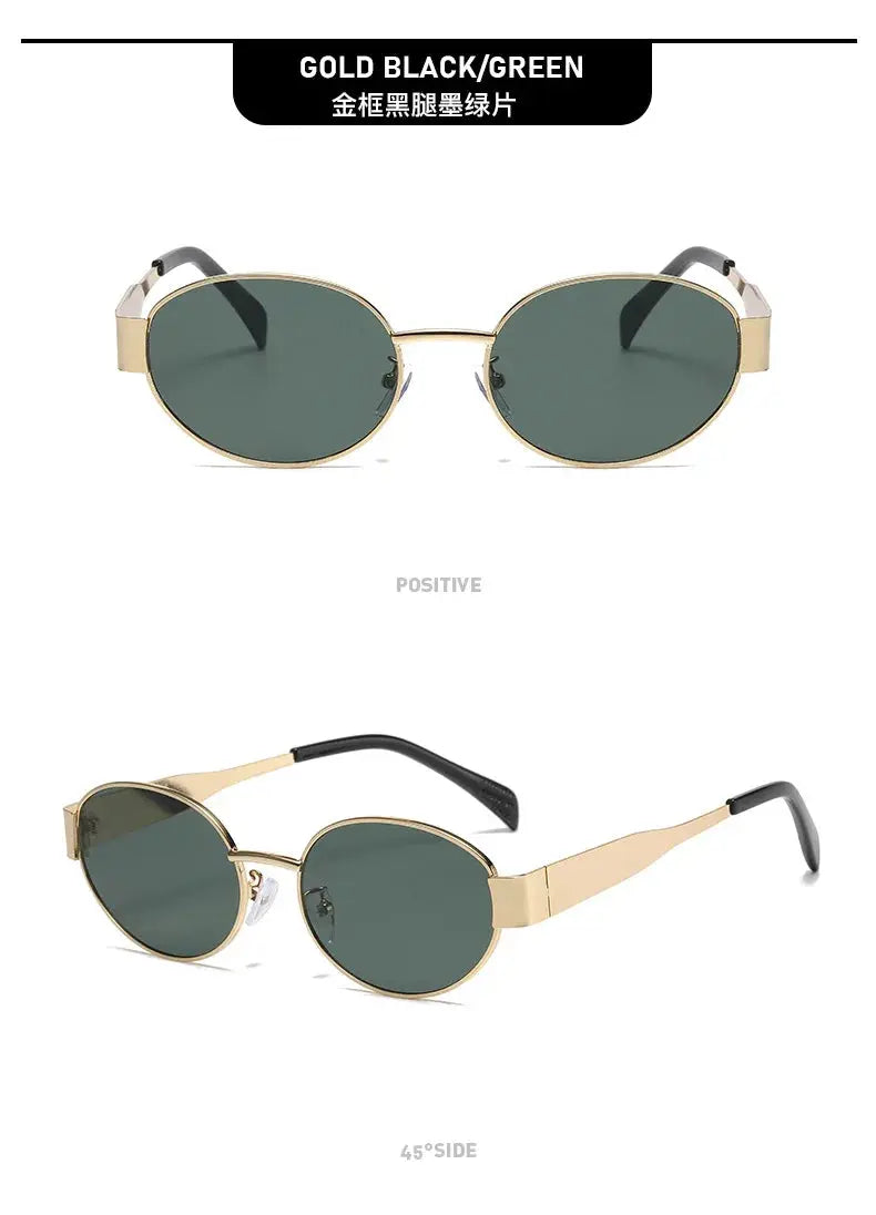 Fashion Oval Sunglasses Women Retro Trend Outdoor Metal Sun Glasses High Quality Classic Men Luxury Brand Eyewear UV400 Goggles - Suncollections