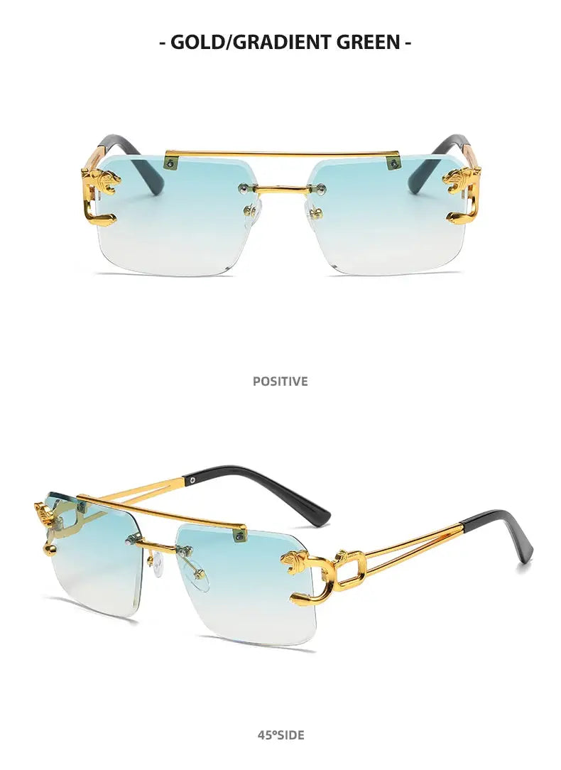 Fashion Rimless Square Double Bridge Sun Glasses Vintage Women Men Sunglasses UV400 - Suncollections