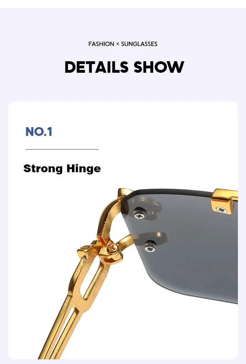 Rimless Square Fashion Fashion Double Bridge Sun Glasses Vintage Women Men Sunglasses - Suncollections