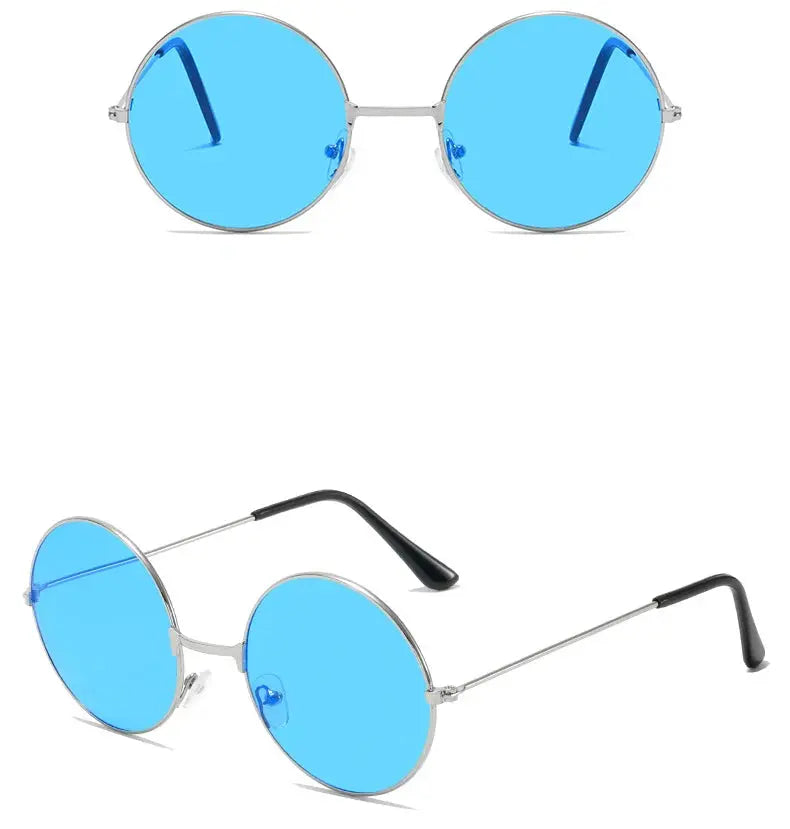 Retro Hippie Round Metal Frame Sunglasses Fashion Small Circle Sun Glasses Disco Party Candy Color Lens Eyewear for Women Men - Suncollections