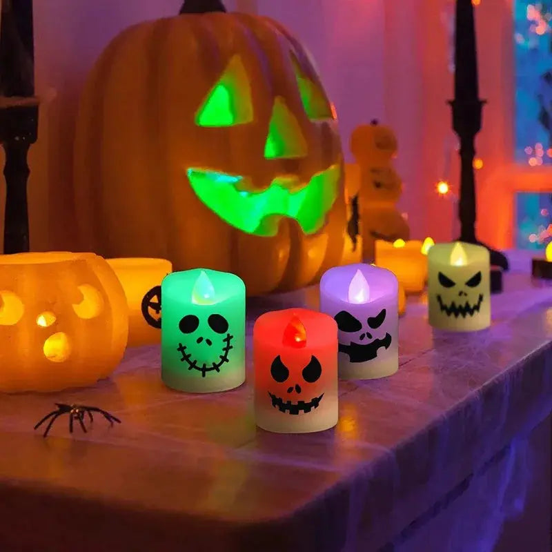 6pcs Halloween Led Ghost Pumpkin Candle Light Glowing Lamp Halloween Party Home Bar Decoration Haunted House Horror Props Suncollections
