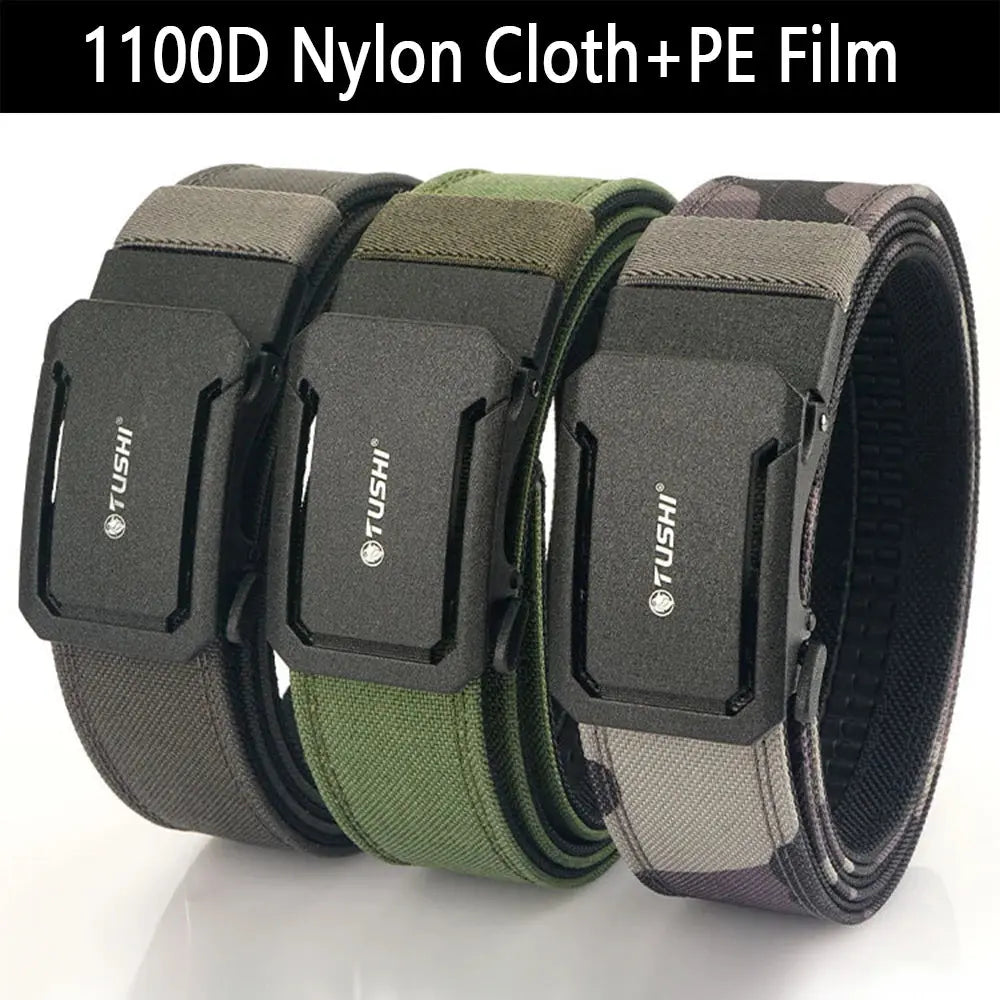 TUSHI Mens Belt Automatic Metal Buckle IPSC Gun Belt Tactical Canvas Webbing Military Belt Outdoor Work Business Belt Nylon Belt - Suncollections