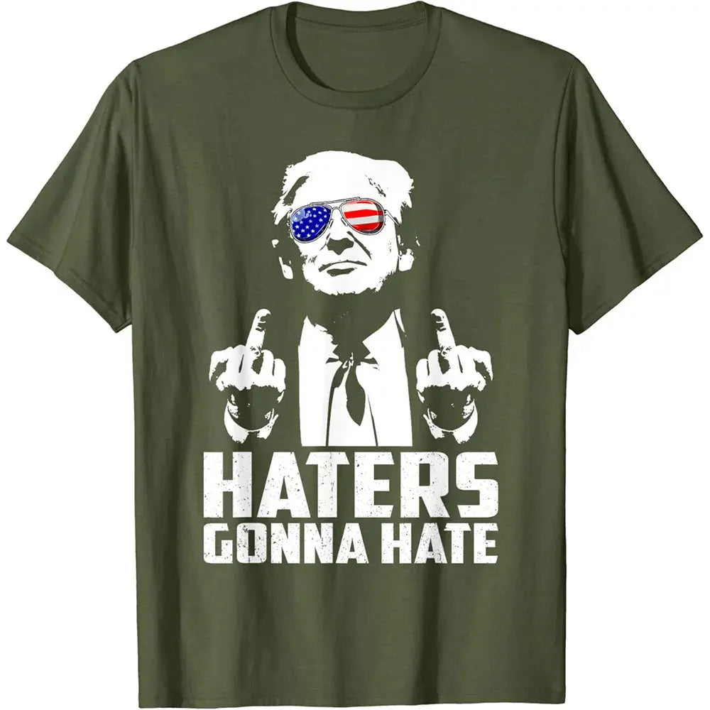 Funny Haters Gonna Hate T-shirt Donald Trump Middle Finger Graphic T Shirts for Mens Clothing Casual Polyester Tee Shirt Women - Suncollections