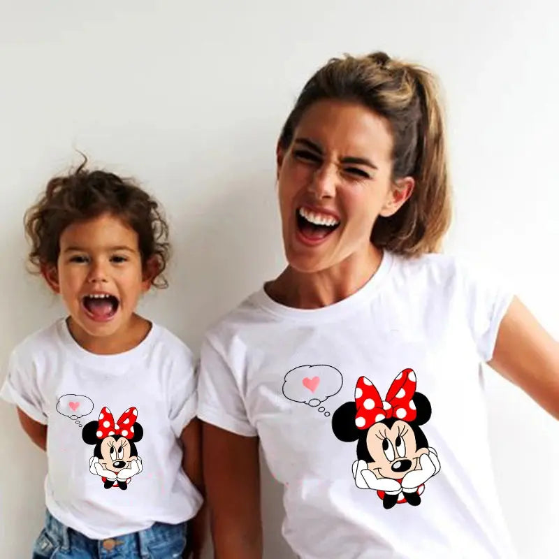 New Mother Kids Tshirts Funny Minnie Mouse Family Matching Outfits Summer White Short Sleeve Mother Daughter Matching Clothes - Suncollections