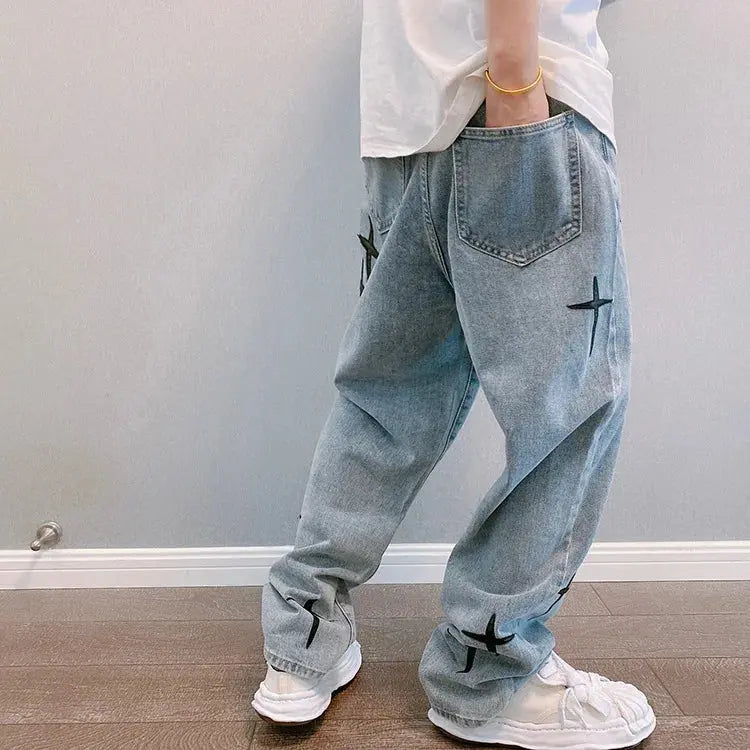 Prints Jeans Men 2023 New Streetwear Baggy Wide Leg Jeans Korean Fashion Drapes Straight Casual Loose Denim Cargo Pants Suncollections