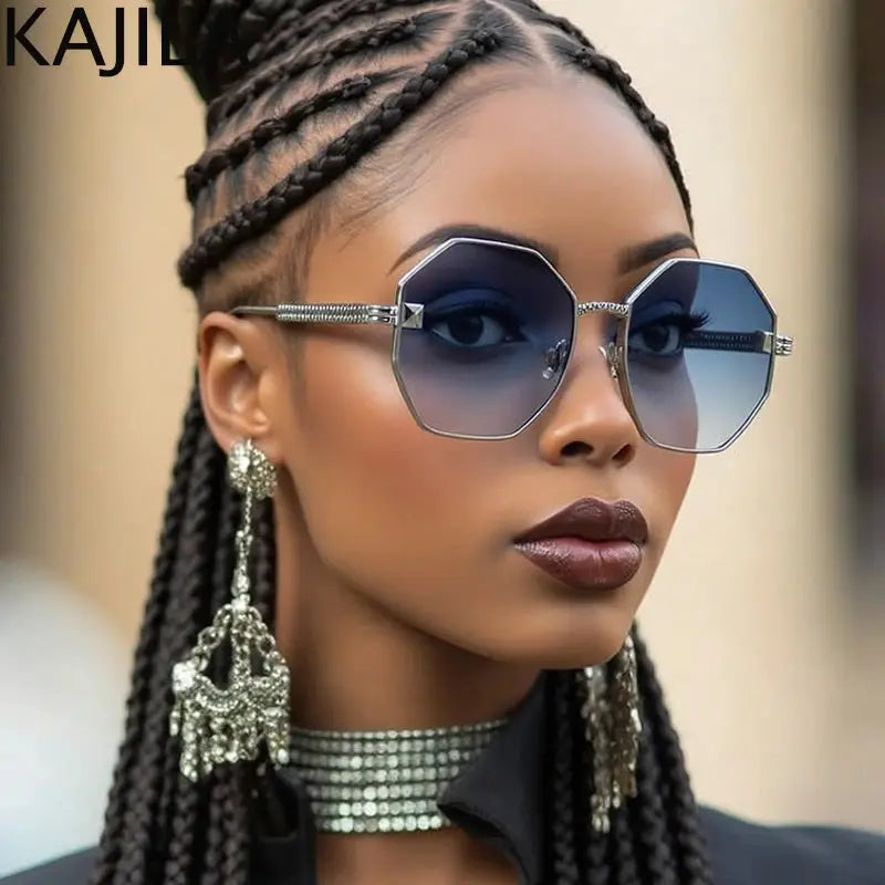 Oversized Sunglasses Steampunk Octagon Sunglasses Women 2025 Luxury Brand Vintage Metal Frame Square Sunglass For Ladies Classic Shades - Suncollections