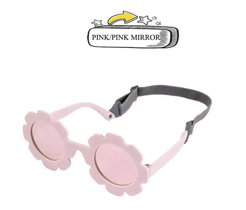 0-24 Months Baby Polarizrd Round Sun Flower Flexible Bendable Flower Baby Polarized Sunglasses with Strap for Newborn Infant - Suncollections