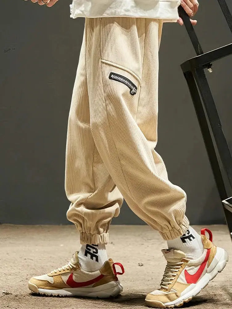 Corduroy Japenese Joggers Pants Men Baggy Casual Long Trousers Ankle-Length Sport Sweatpants Y2k Techwear 2025 New Suncollections