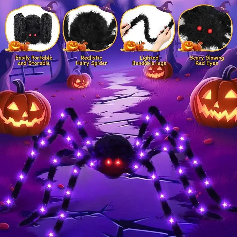 Practical 8 Modes Halloween Spider Web Lights Glow 250 LEDs LED Spider Net Hanging 5m Scary Giant Spider Haunted House Suncollections