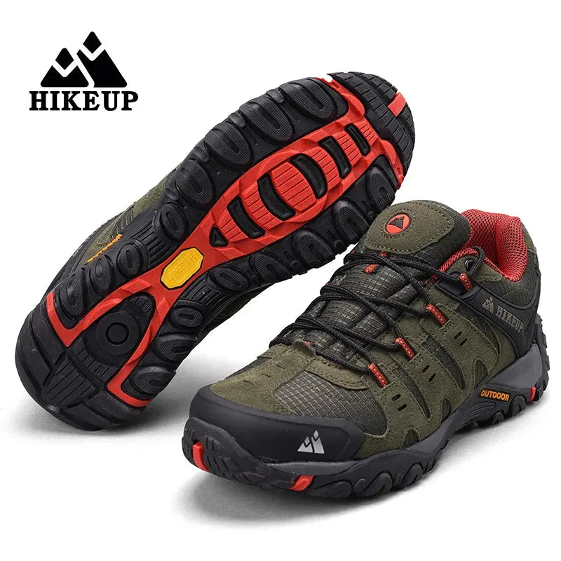 HIKEUP Men's Hiking Shoes Suede Leather Outdoor Shoes Wear-resistant Men Trekking Walking Hunting Tactical Sneakers Suncollections