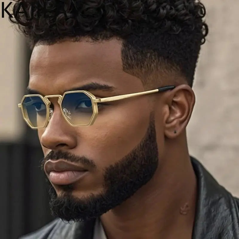 Small Frame Hexason Steampunk Sunglasses Men 2025 Luxury Brand Vintage Punk Eyewear Classic Polygon Metal Sun Glasses Male UV400 - Suncollections