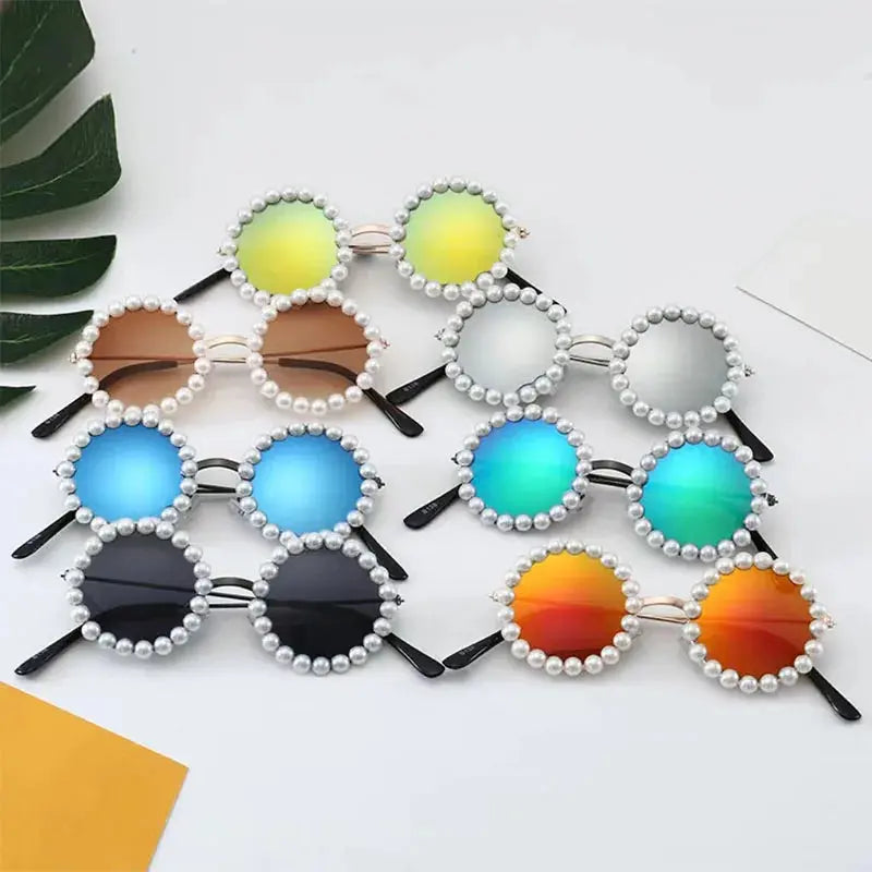 New Children's Circle Form Sunglasses Girl Decorative Pearl Frame Fashion Sun Glasses Cute Baby Outdoor Sunshade Eyewear UV400 - Suncollections