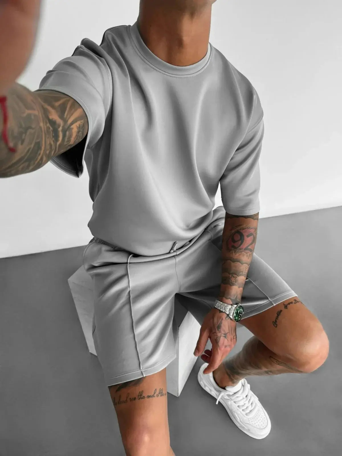 Men 2025 summer fashion sports design sense simple casual solid color quick drying short-sleeved T-shirt trend clothes - Suncollections