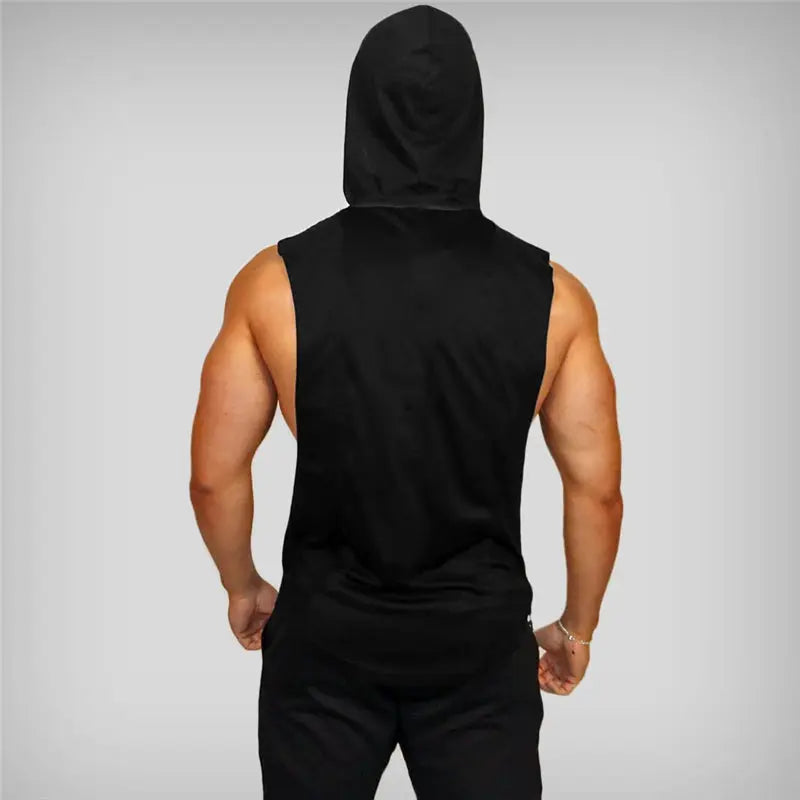 Mens Bodybuilding Sleeveless Hooded Shirts Summer Breathable Loose Cotton Hip Hop Tank Tops Gym Workout Fitness Muscle Hoodie Suncollections