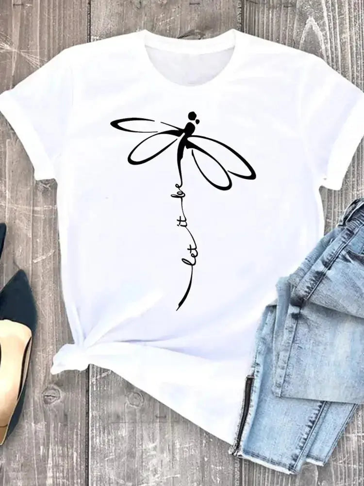 Summer leopard love heart t shirts sweet Fashion Women Tee T-shirts Casual Short Sleeve Regular Female Graphic T Shirt Clothes - Suncollections