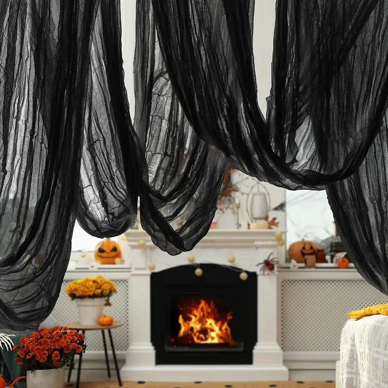 Halloween Decoration Gauze Black White Tattered Cloth With Blood Stains Stained Cloth for Decor Haunted House Secret Rooms Props Suncollections